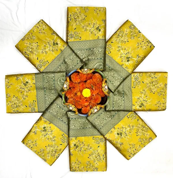 Yellow_Floral_Print_Saree_With_Green_Border_for_Women