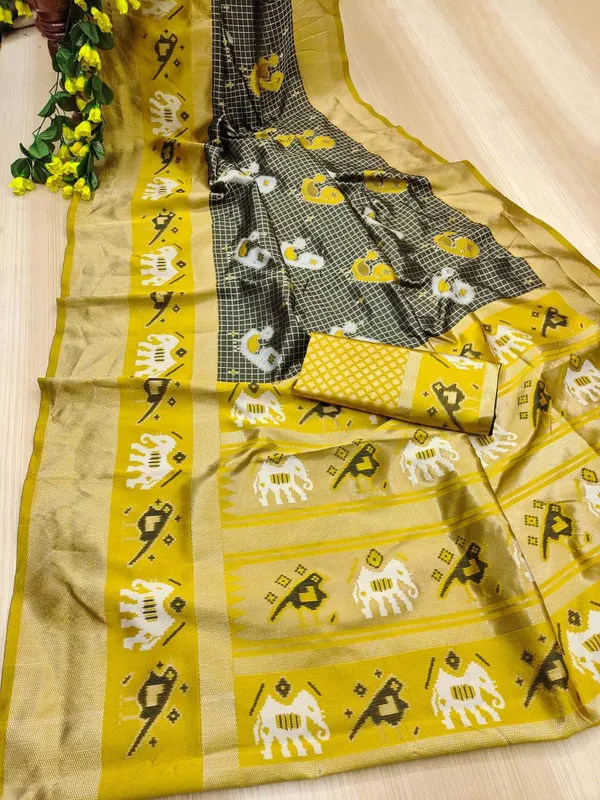 Black_And_Yellow_Printed_Saree_For_Women