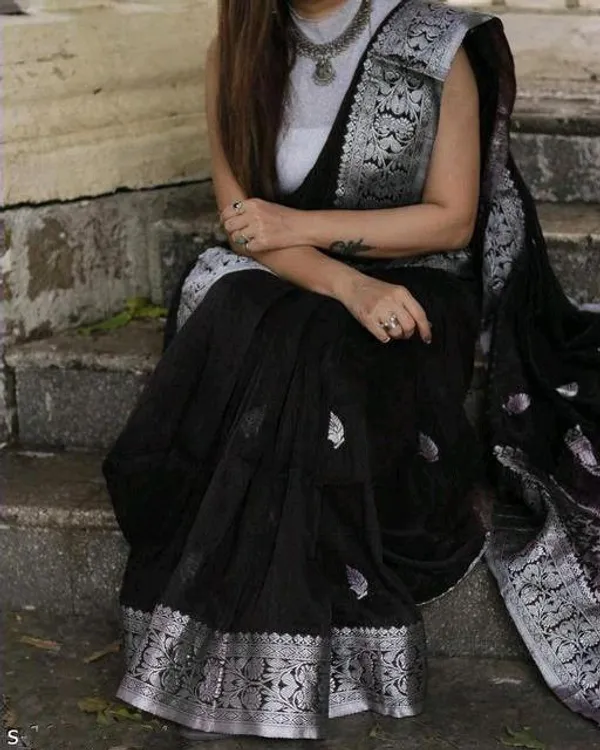 Black_Woven_Silver_Border_Saree_for_Women