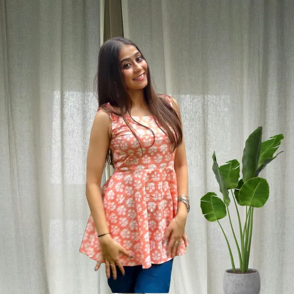 Peach_Adjustable_Peplum_Kurti