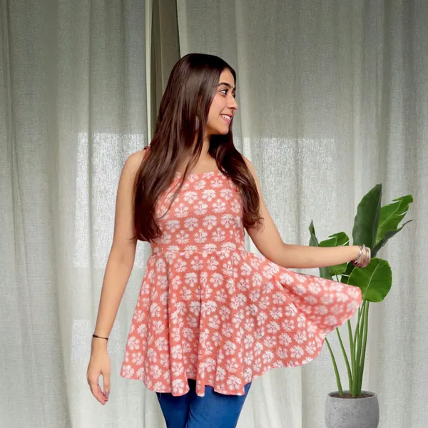 Peach_Adjustable_Peplum_Kurti
