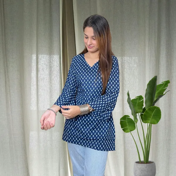 Navy_Blue_Bell_Sleeves_Short_Kurti