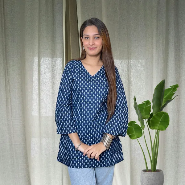 Navy_Blue_Bell_Sleeves_Short_Kurti
