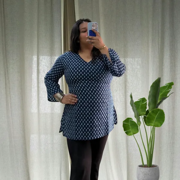 Navy_Blue_Bell_Sleeves_Short_Kurti