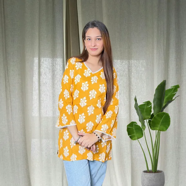 Mustard_Bell_Sleeves_Short_Kurti