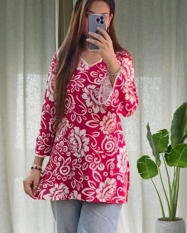 Magenta_Bell_Sleeves_Short_Kurti