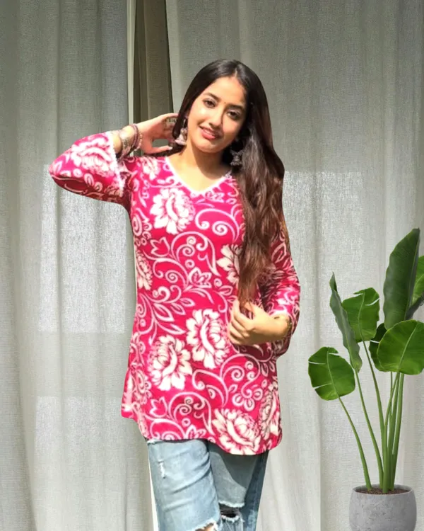 Magenta_Bell_Sleeves_Short_Kurti