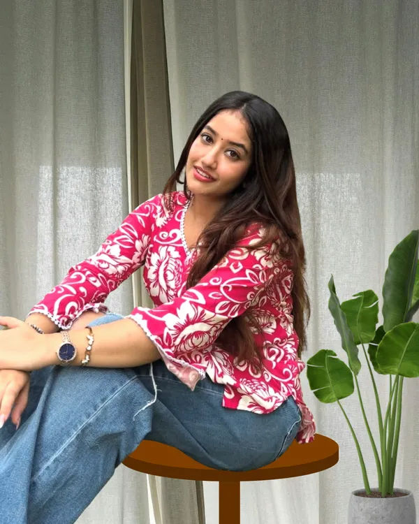 Magenta_Bell_Sleeves_Short_Kurti