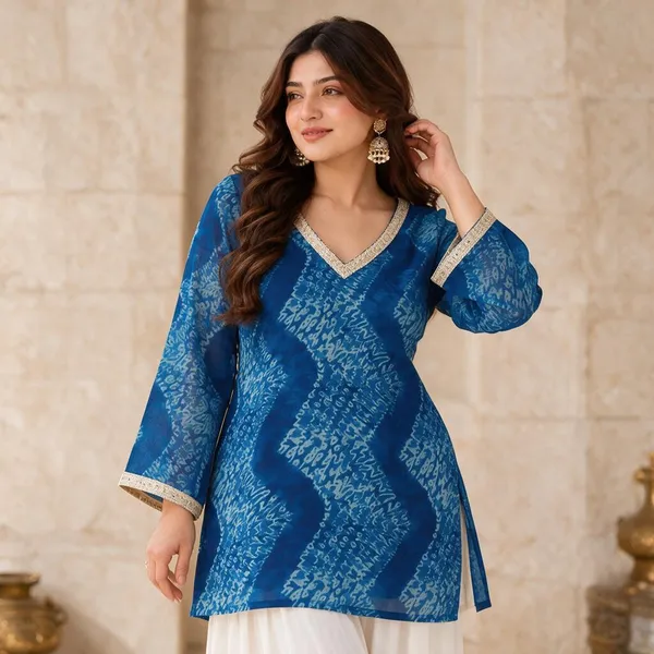 Royal_Blue_Printed_Short_Kurti
