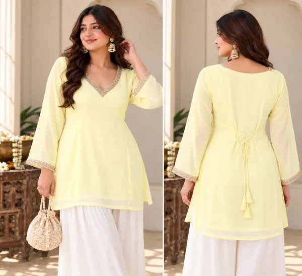 Sunshine_Yellow_Lace_Short_Kurti