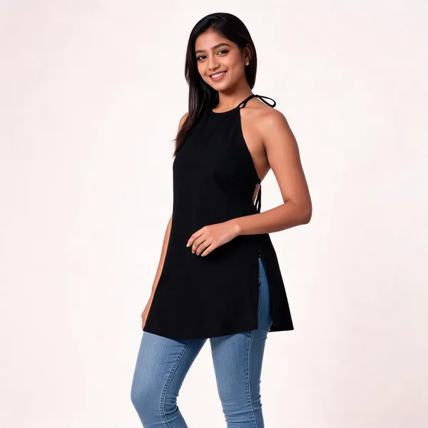 Black_Pure_Cotton_Backless_Short_Kurti_For_Women