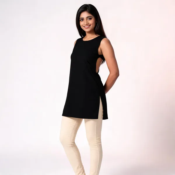 Black_Pure_Cotton_Backless_Short_Kurti_For_Women