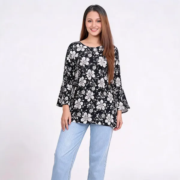 Black_Pure_Cotton_Bell_Sleeve_Short_Kurti_For_Women