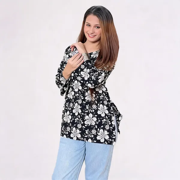 Black_Pure_Cotton_Bell_Sleeve_Short_Kurti_For_Women