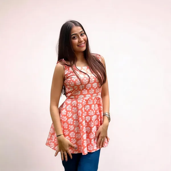 Peach_Pure_Cotton_Peplum_Kurti_Top_For_Women