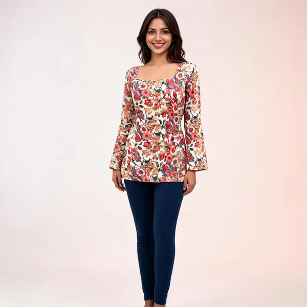 Multicolour_Pure_Cotton_Corset_Short_Kurti_For_Women