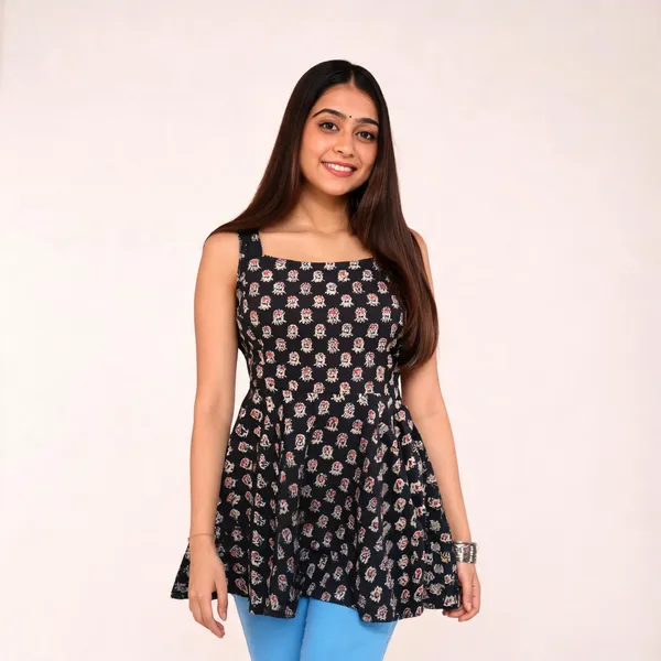 Black_Pure_Cotton_Peplum_Kurti_Top_For_Women