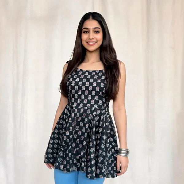 Black_Pure_Cotton_Peplum_Kurti_Top_For_Women