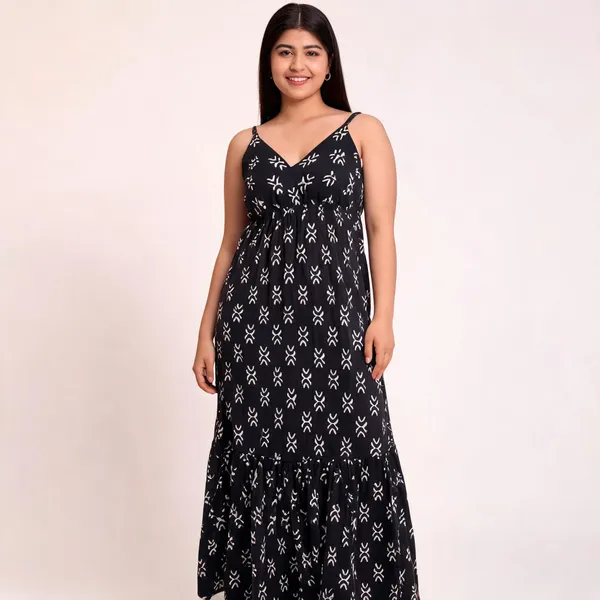 Black_Pure_Cotton_Ikkat_Maxi_Dress_For_Women