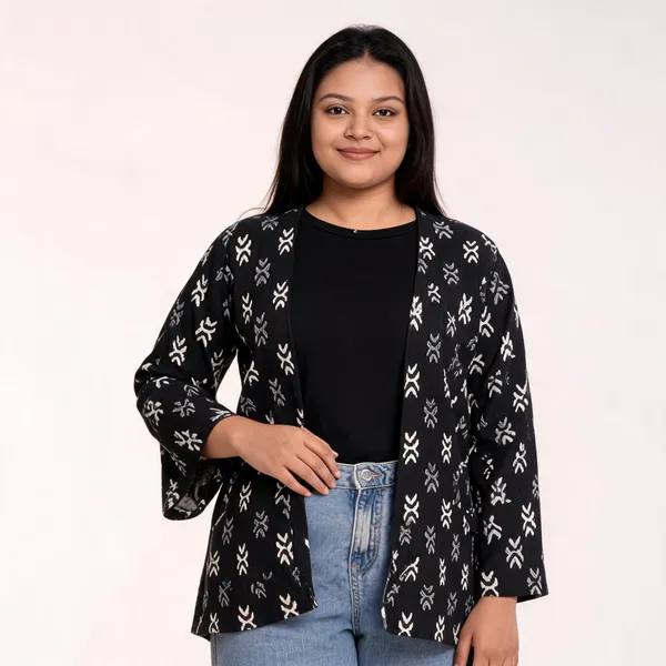 Black_Pure_Cotton_Ikkat_Shrug_For_Women