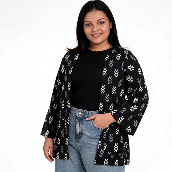 Black_Pure_Cotton_Ikkat_Shrug_For_Women