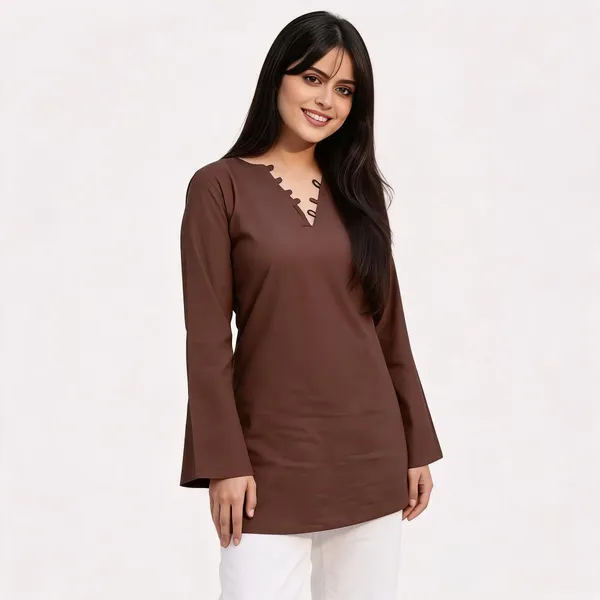 Cocoa_Brown_Pure_Cotton_Short_Kurti_For_Women