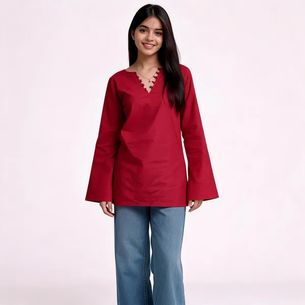 Maroon_Pure_Cotton_Short_Kurti_For_Women