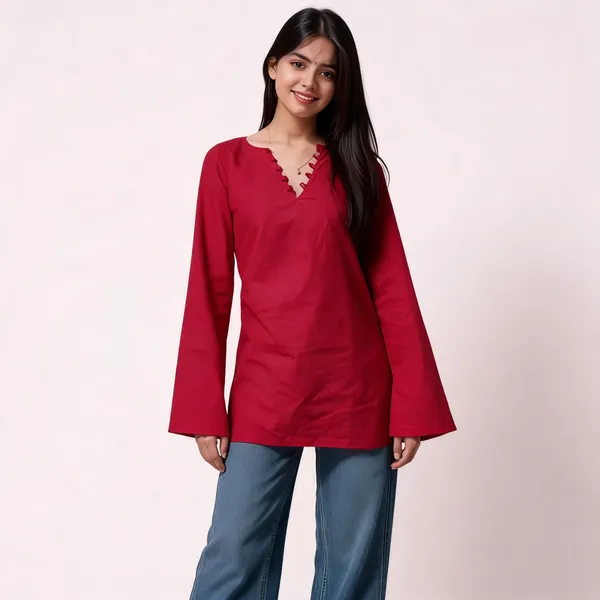 Maroon_Pure_Cotton_Short_Kurti_For_Women