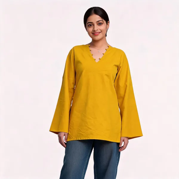 Yellow_Pure_Cotton_Short_Kurti_For_Women