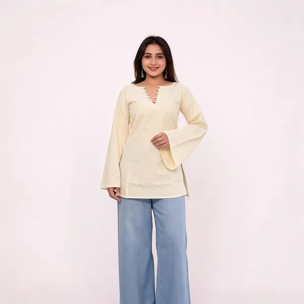 Ivory_Pure_Cotton_Short_Kurti_For_Women