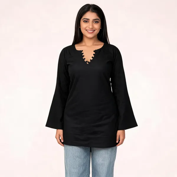 Black_Pure_Cotton_Short_Kurti_For_Women