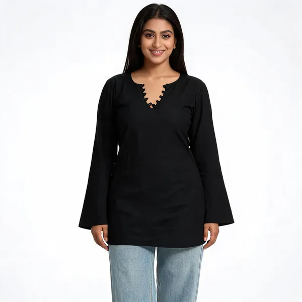 Black_Pure_Cotton_Short_Kurti_For_Women