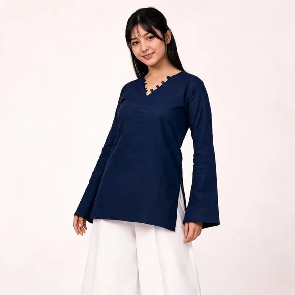 Navy_Blue_Pure_Cotton_Short_Kurti_For_Women