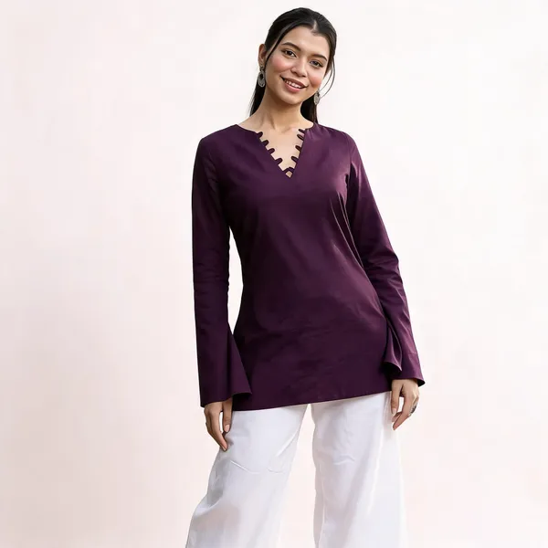 Purple_Pure_Cotton_Short_Kurti_For_Women