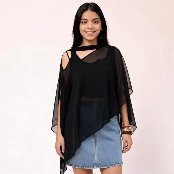 Black_Georgette_Cape_Top_With_Neck_Stole_For_Women