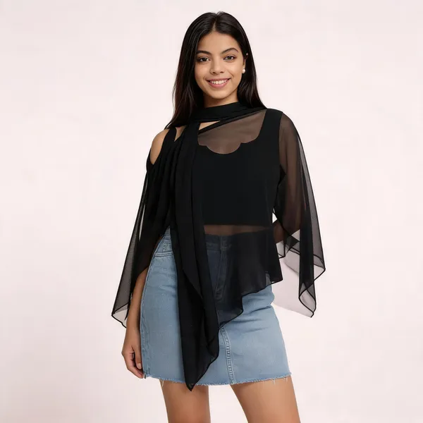 Black_Georgette_Cape_Top_With_Neck_Stole_For_Women