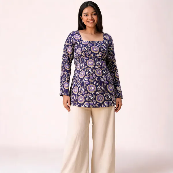 Purple_Pure_Cotton_Short_Kurti_For_Women