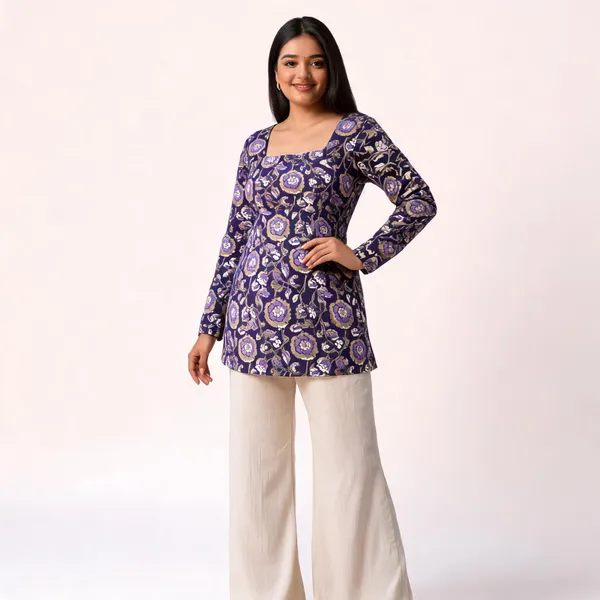 Purple_Pure_Cotton_Short_Kurti_For_Women