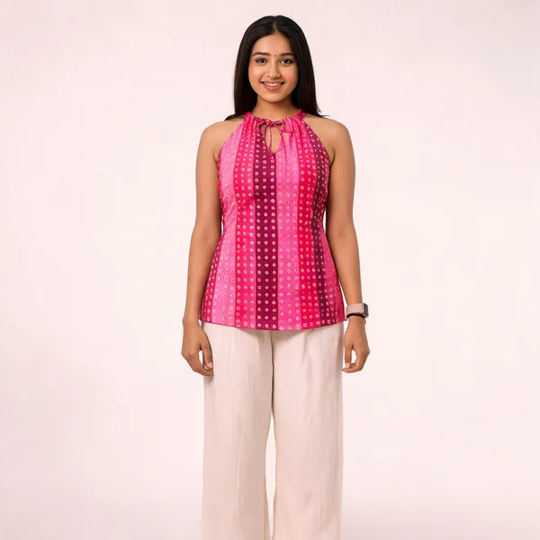 Pure_Cotton_Halter_Neck_Short_Kurti_For_Women