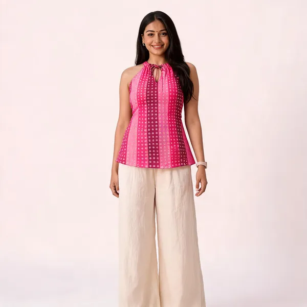 Pure_Cotton_Halter_Neck_Short_Kurti_For_Women