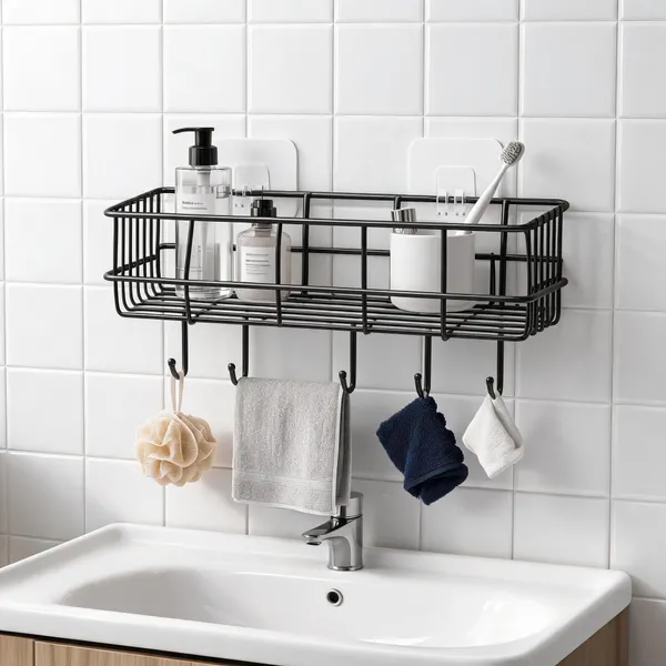 Steel_Modern_Black_4-Hook_Wall-Mounted_Basket