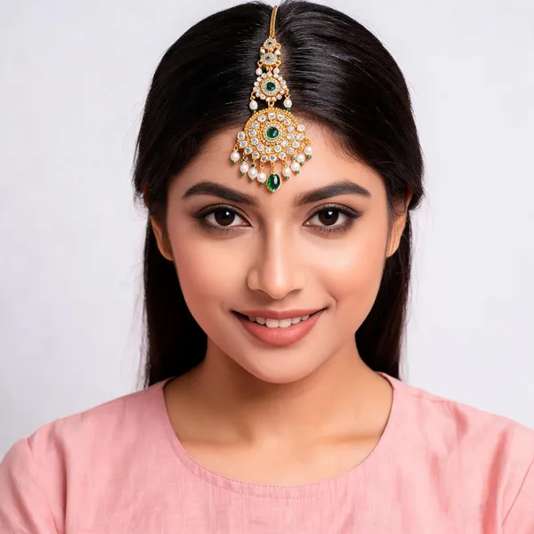 Gold_Green_Stone_Pearl_Maang_Tikka_For_Women