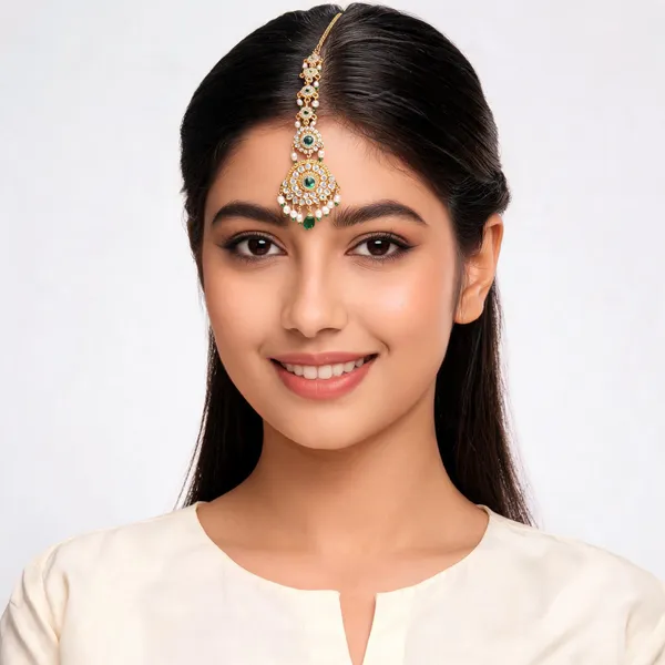 Gold_Green_Stone_Pearl_Maang_Tikka_For_Women
