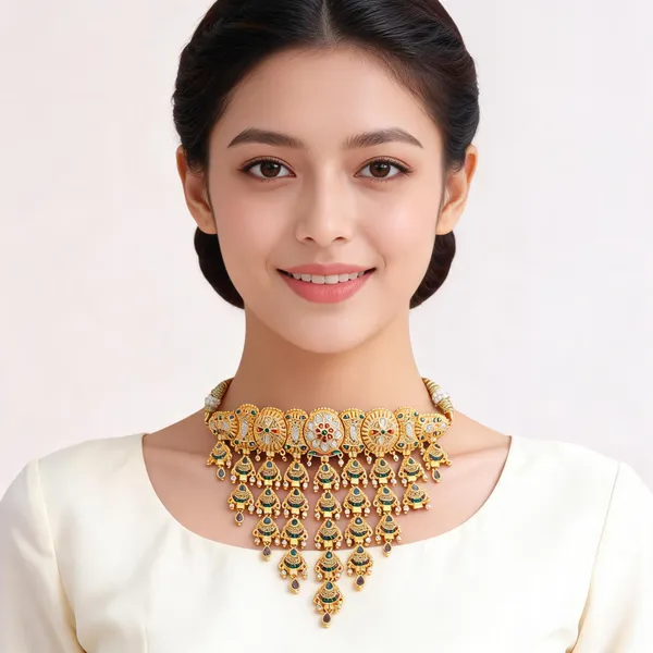 Gold_Tone_Floral_Traditional_Layered_Choker_Necklace_For_Women