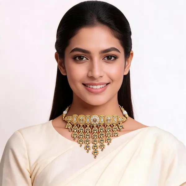 Gold_Tone_Floral_Traditional_Layered_Choker_Necklace_For_Women