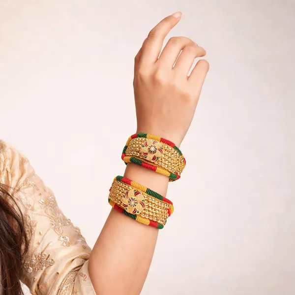 Gold_Tone_Red_Green_Threadwork_Enamel_Bangles_Set_For_Women