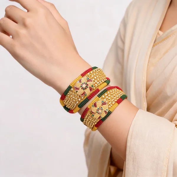 Gold_Tone_Red_Green_Threadwork_Enamel_Bangles_Set_For_Women