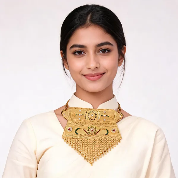 Gold_Tone_Floral_Lattice_Stone_Embellished_Waist_Belt_For_Women