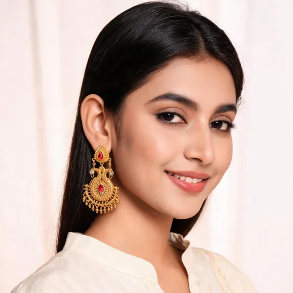 Gold_Tone_Red_Stone_Traditional_Chandelier_Earrings_For_Women