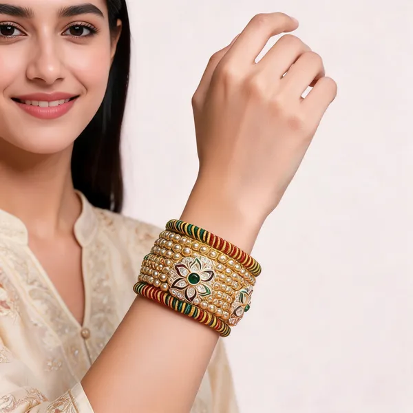 Multicolour_Gold_Tone_Floral_Embellished_Bangles_For_Women